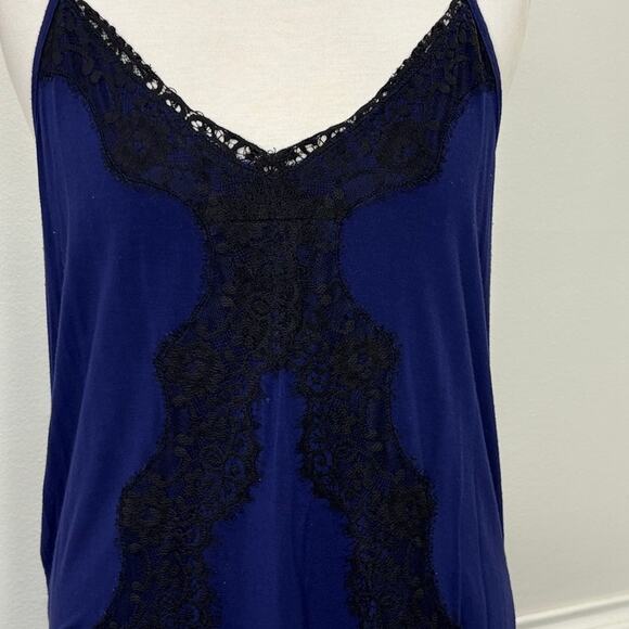 Express Size M Tank Top Camisole Y2K Lace Trim Blue Black Cross Back - Picture 12 of 12